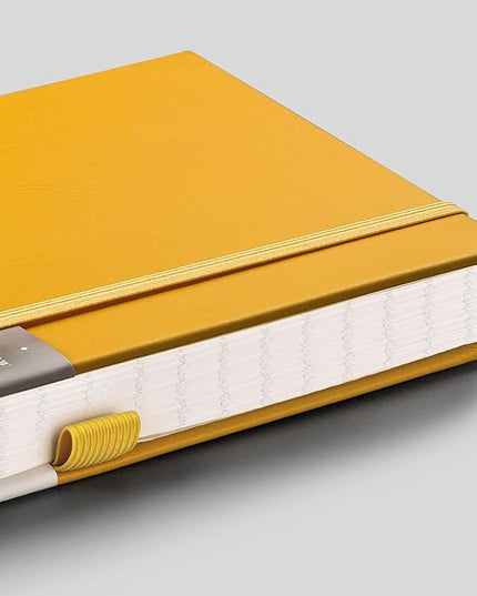 EMSHOI College Ruled Notebook 120gsm Thick Lined Journal - 256 Numbered Pages, A5 Hardcover Leather Writing Notebook for Work, School, Travel - with Sticky Notes, 5.75"x8.38", Yellow