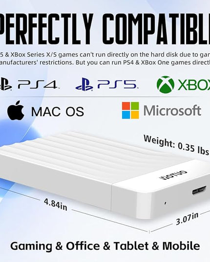 Portable External Hard Drive Storage Expansion Mobile HDD USB 3.0 for PC, Mac, Desktop, Laptop, PS4, Xbox One X/S, Xbox 360, Office & Game (White, 320GB)