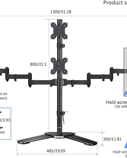 Suptek Quad LED LCD Monitor Stand up Free-Standing Desk Stand Extra Tall 31.5" Pole Heavy Duty Fully Adjustable Mount for 4 (3+1) / Four Screens up to 27 inch (ML6864)