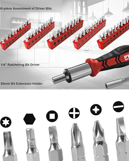 Prostormer 259-Piece Tool Kit, General Household Hand Tool Set with Plastic Storage Toolbox, Portable Complete Repair Tool Box for Home and Car (Red)