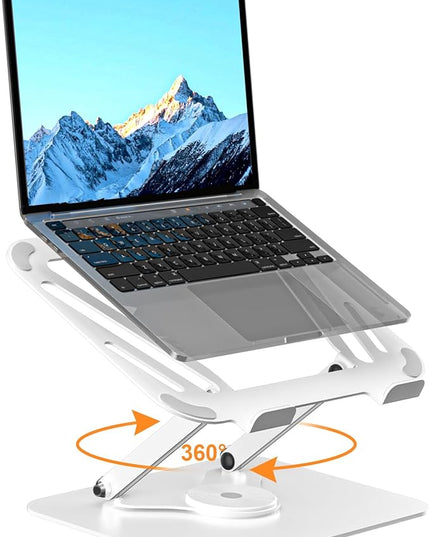 suptek Laptop Stand for Desk, Adjustable Computer Notebook Stand with 360° Rotating Base, Ergonomic Laptop Riser for Collaborative Work, Foldable & Portable Laptop Stand,fits for 11-17" Laptops,White