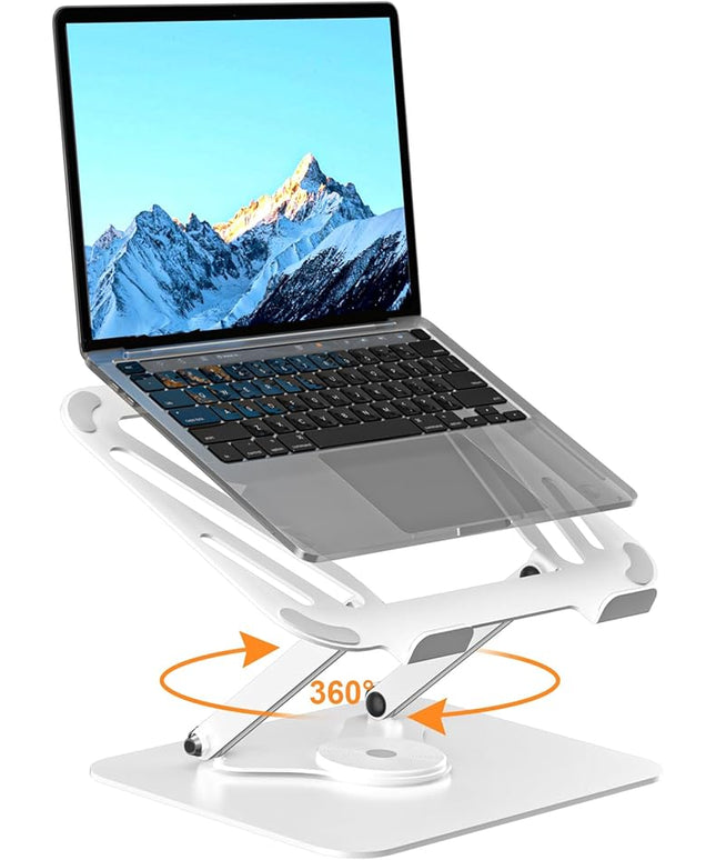 suptek Laptop Stand for Desk, Adjustable Computer Notebook Stand with 360° Rotating Base, Ergonomic Laptop Riser for Collaborative Work, Foldable & Portable Laptop Stand,fits for 11-17" Laptops,White