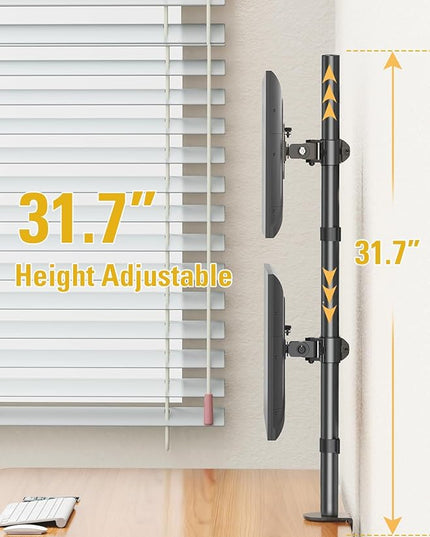 Stable Vertical Dual Monitor Stand, Stacked Monitor Mount for 2 Screens Up to 32 inch, Full Motion Monitor Desk Mount with Swivel, Tilt, Rotation, Holds 17.6 lbs Each, Max VESA 100x100mm