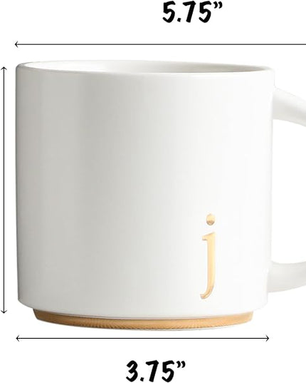 COLLECTIVE HOME - Monogram Ceramic Mugs, 15 oz Golden Initial Coffee Cups, Elegant Alphabet Tea Mugs, Elegant Personalized Mug with Gift Box, Luxurious Cups for Office and Home (j)