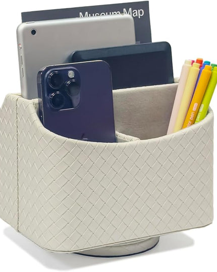UnionBasic Rotating Desk Organizer, 360 Degree Desk Spinning Caddy, Desktop TV Guide/Mail/Media/Remote Controller Holder Organizer, Woven Beige