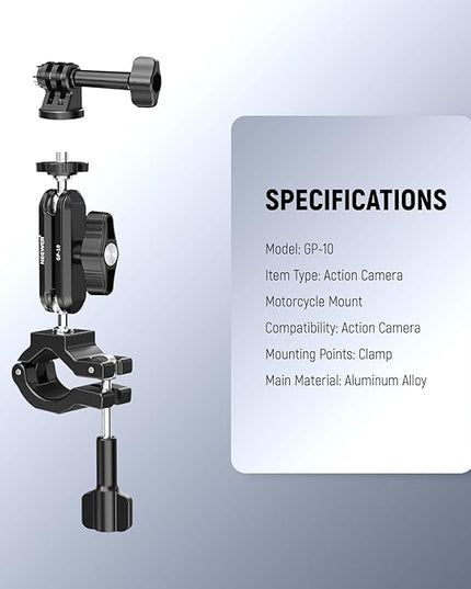 Neewer Action Camera Pole Mount with Two 360° Ball Heads 1/4" Screw Action Camera Adapter, Holder Clamp for Motorcycle Bike Handlebar, Compatible with GoPro Hero13 12 11 10 9 Max360 Insta360 DJI Osmo