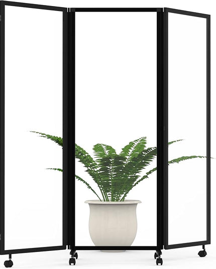 Stand Up Desk Store ReFocus Three-Panel Trifold Acrylic Room Divider Partition Privacy Screen (Clear Acrylic, 71" x 65")