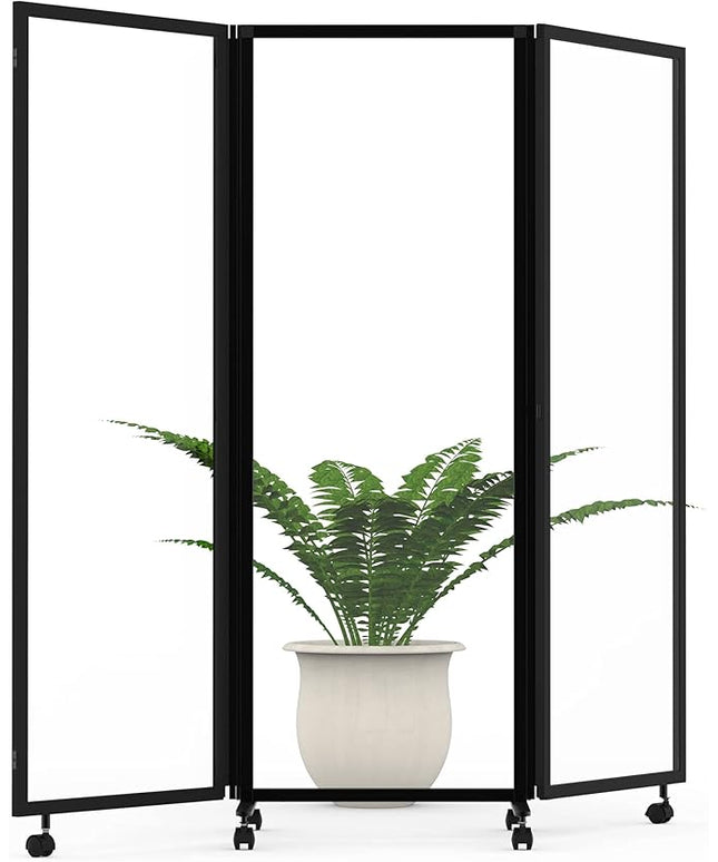 Stand Up Desk Store ReFocus Three-Panel Trifold Acrylic Room Divider Partition Privacy Screen (Clear Acrylic, 71" x 65")