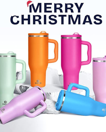 34HD 40 oz Stainless Steel Tumbler - Leakproof Insulated Water Bottle with Handle, Magnetic Lid and Flexible Straw - Iced for 48 Hours – Perfect for Men, Women, Birthday Gift, Navy - Deep Sea Blue