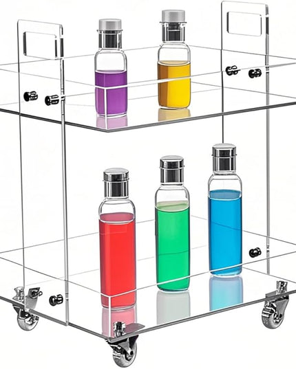 Clear Acrylic 2-Tier Rolling Cart – Modern Side Table with Wheels, Multi-Functional Storage Cart for Living Room & Bedroom, Mobile End Table or Movable Bedside Organizer