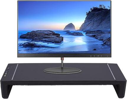 GOWENIC Monitor Stand Riser for Desk with 4 USB 3.0 Hub, Foldable Computer Screen Riser with Storage Drawer and Phone Holder, Desk Organizer for PC Laptop