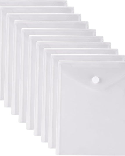 8.5 x 11 Vertical Clear Letter Sized Plastic Envelopes Document File Storage Holder 10 Pack Hook Loop Closure