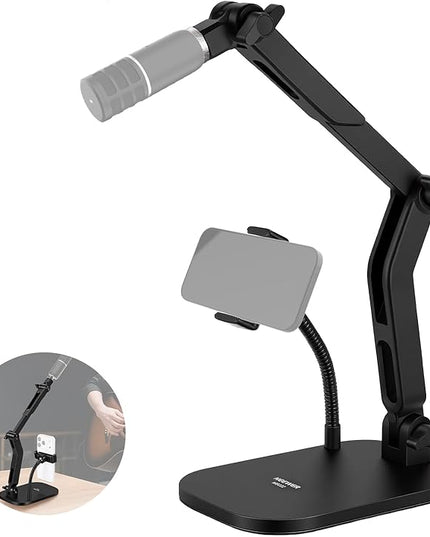 NEEWER Desk Microphone Stand with Phone Clamp & Flexible Arm, Adjustable Table Top Mic Holder Mount with 1/4" to 5/8" Screw Adapter Compatible with Blue Yeti Razer Seiren Mini, Max Load 3.3 lbs, MS022