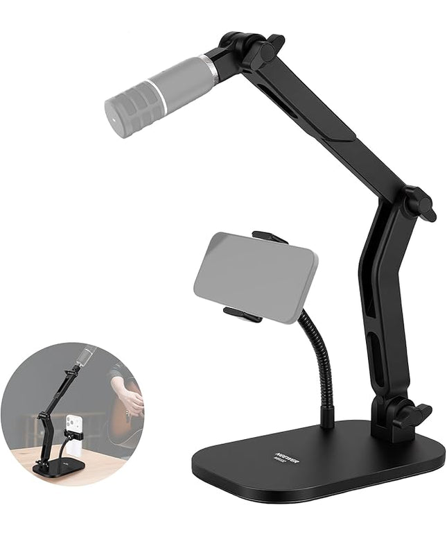 NEEWER Desk Microphone Stand with Phone Clamp & Flexible Arm, Adjustable Table Top Mic Holder Mount with 1/4" to 5/8" Screw Adapter Compatible with Blue Yeti Razer Seiren Mini, Max Load 3.3 lbs, MS022