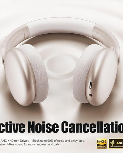 Wentronic Y06 Noise Cancelling Headphones,58H Playtime and 5 EQ Music Modes Wireless Over Ear Bluetooth Headphones with Microphone,Lossless Audio,Multipoint Connection,Foldable,Lightweight,Starlight