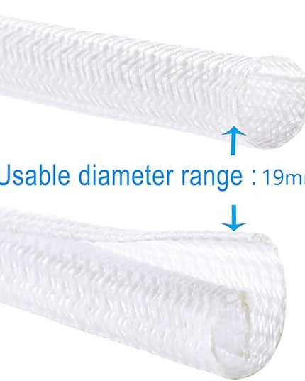 3/4"-25ft Braided Cable Sleeve Protector - Self-Wrapping Split Wire Loom for Home Theater, Pet-Proof Cord Organizer, Heat-Resistant, White