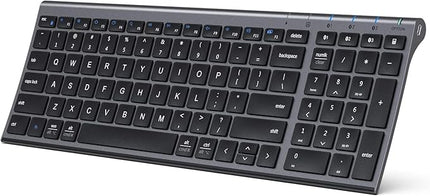 iClever BK10 Bluetooth Keyboard, Wireless Rechargeable Ultra-Slim Keyboard with Long Battery Life, Compatible with iOS, Android, Windows, Mac for iPad, Tablet, Laptop, PC, Phone (Gray Black)