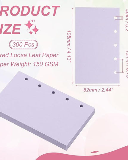 PATIKIL Colored Loose Leaf Paper, 4.1" x 2.5"(A8) 300 Sheets 5 Holes Punched 150GSM Blank Binder Refill Paper Supplies for Office Note Taking Teacher Planner Journal Notebook, Purple