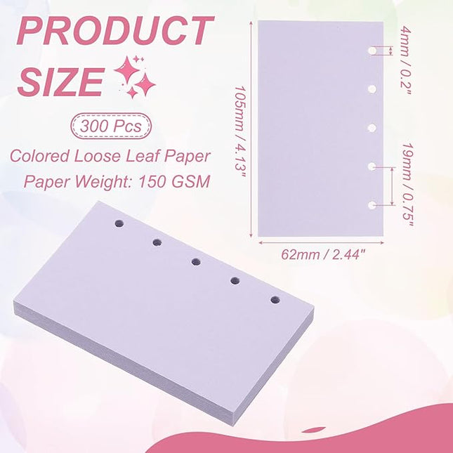 PATIKIL Colored Loose Leaf Paper, 4.1" x 2.5"(A8) 300 Sheets 5 Holes Punched 150GSM Blank Binder Refill Paper Supplies for Office Note Taking Teacher Planner Journal Notebook, Purple