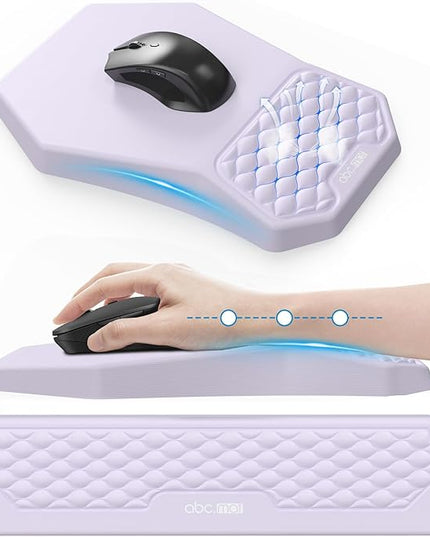 Ergonomic Mouse Pad and Keyboard Wrist Rest Support Set, Massage Design Mousepad for Carpal Tunnel Pain Relief, Memory Foam, Non-Slip PU Base for Computer Desk, Purple