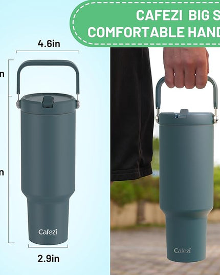 40 oz Insulated Tumbler with Top Handle and Flip Straw, Vacuum Insulated Stainless Steel Cup with Leak-Proof Lid, Sweat-Free, Fits Cup Holder, Keeps Ice Cold up to 30 Hours
