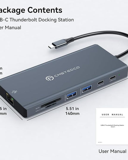 DGYBDFC USB C Docking Station 3 Monitors 100W PD 4K120Hz 12 in 1 Thunderbolt to Triple Displayport Docking Station USB C Hub Multiple Adapter, 2xUSB-C 3.2, 2xUSB-A 3.0, SD Card, 1000Mbps Ethernet
