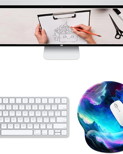 Galaxy Mouse Pad with Wrist Rest, Ergonomic Gel Mousepad Wrist Support, Computer Gaming Cute Mouse Pad with Pain Relief Non-Slip PU Base for Desk Accessories Home Office Decor Supplies
