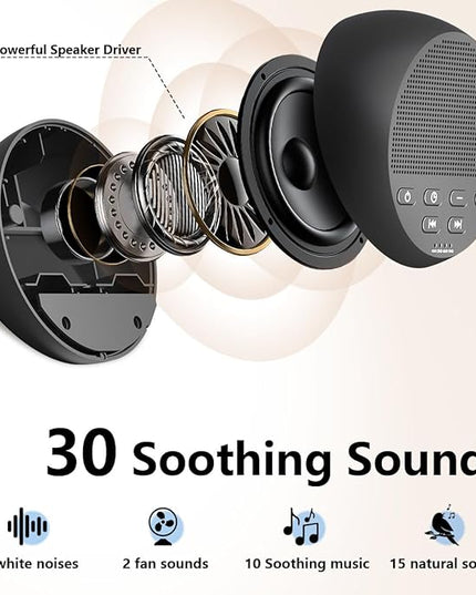 Portable Rechargeable Sound Machine White Noise Machine with 30 Soothing Sounds for Baby Kids Adults 32-Level Vol 4 Timer Brown Noise Sleep Sound Machine for Travel Office Privacy Home