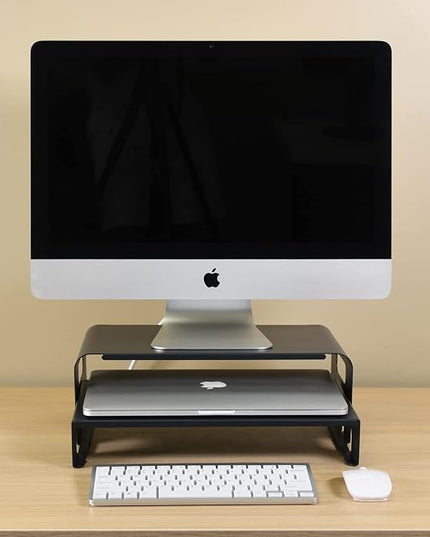 AEONS Versatile 2-Piece Monitor Stand Riser Desk Organizer, Ergonomic 2-Tier Computer iMac Display Holder Laptop Stand Printer Storage Shelf Cable Management.