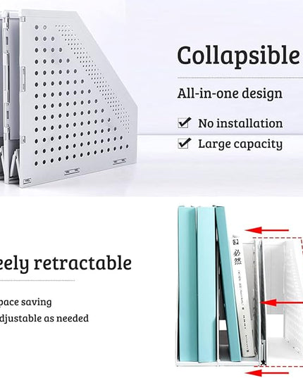 SAYEEC 1Pcs Collapsible Plastic Magazine File Holder Vertical Binder Storage Organizer for Desk Sturdy Upright Desktop Magazine Organizer Folder Rack for Office School Home (3 Compartments, Gray)