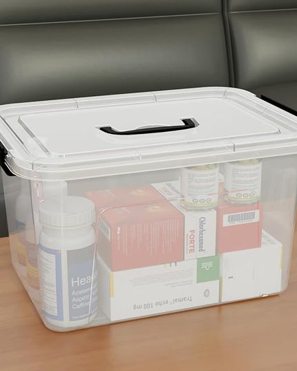 10.5 L Clear Latch Storage Bin with Lid, 4 Packs Plastic Organizing Box with Black Handle