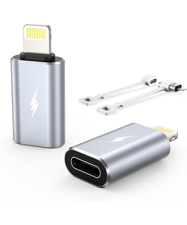 TechMatte Female USB C to Male Lightning Adapter 2 Pack 2.2A Charging Data Transfer, Compatible with iPhone 14, 13, 12, 11 Xs iPad iPod AirPods, Not for Audio Headphones/OTG Firewire Anti-Lost, Grey