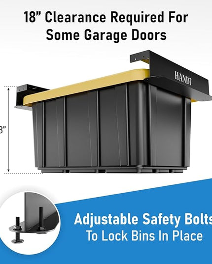 HANDT Overhead Garage Storage Rack, Connectable Heavy Duty Metal Ceiling Rails For Garage Storage Organization Shelving System, Hanging Racks For Tote Containers, Supports Up To 6 Bins, 4 Sets Black