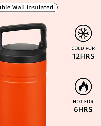 BJPKPK Insulated Water Bottle with 2 Lids,20 oz Double Wall Stainless Steel Vacuum Tumbler Travel Coffee Mug,Wide Mouth Thermal Cup,Orange