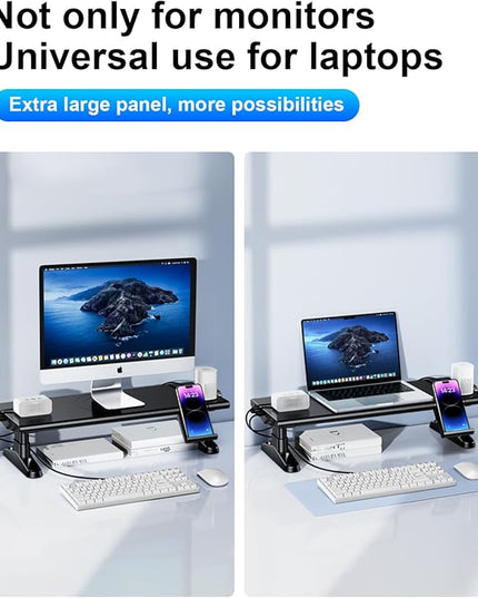 Computer Monitor Stand Riser for Desk with Usb Hub Charging,30W/5Gbps Usb C Docking Station with Power,4.5-6.3''Freely Height Adjustable with Phone Holder,Monitor Stands Riser for PC,Laptop,Printer,TV