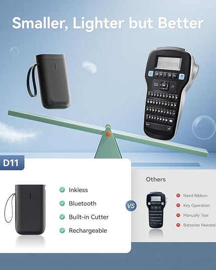 NIIMBOT Label Maker Machine D11 Label Printer Portable Wireless Connection Multiple Templates Available for Phone Easy to Use Office Home Organization USB Rechargeable