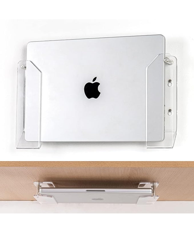 SIPRDE Wall Mount Laptop Holder - Also Available as an Under Desk Laptop Mount, Clear Acrylic, with Adhesive & Screw, for Macbooks, Surface, Keyboards, Switch, Tablets & More