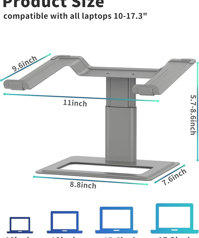 SOUNDANCE Adjustable Laptop Stand for Desk, Computer Stand, Ergonomic Laptop Riser Holder Compatible with 10 to 17.3 Inches Notebook PC Computer, Aluminum Grey