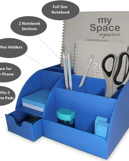 My Space Organizers Blue Desk Organizer, 9 Compartments, Office Supplies and Desk Accessories Organizer, Pen Holder Decor Desktop (Blue)