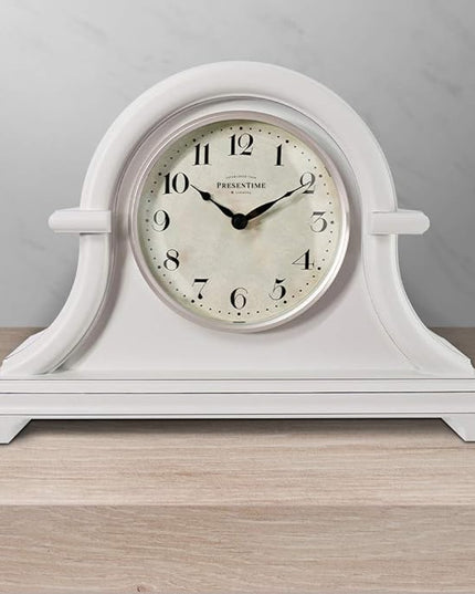 Presentime & Co. Mantel Clock Vintage Farmhouse Series, Napoleon Desk & Shelf Clock, 13 x 10 inch, Domed Lens, Quartz Movement, ABS Plastic Case, Gray Cream Finish (Home/Tabletop Decoration)