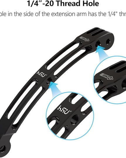 HSU Aluminum Alloy Curved Extension Arm (5.3”) Metal Pole Mount Helmet Stick Extension Arm Mount for GoPro Hero 13/12/11/10/9/8/7/6 Black, DJI Osmo Action 4/3 and More Action Cameras (Black)