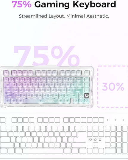 GravaStar Mercury K1 Lite 75% Gaming Keyboard, 2.4GHz/BT/Wired Tri-Mode Wireless Keyboard, Gasket Hot Swappable Mechanical Keyboard, Pre-lubed Linear Switches, RGB Backlit (Crystal Aurora)