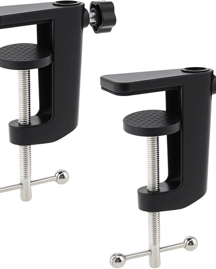 2pcs Heavy-Duty Metal Desk Clamp, Table Mount Mic Stand Holder Bracket C Clip for Microphone Suspension Boom Sissor Arm Fits Up to 2.14"/5.4cm Descktop Thicknesses (Black)