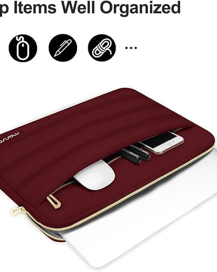 MOSISO 15-15.6 inch Laptop Case, 16 inch Puffy Laptop Sleeve Compatible with MacBook Pro 16, HP Dell ASUS Acer Toshiba Lenovo Notebook Computer, Polyester Horizontal Bag with Small Case, Red