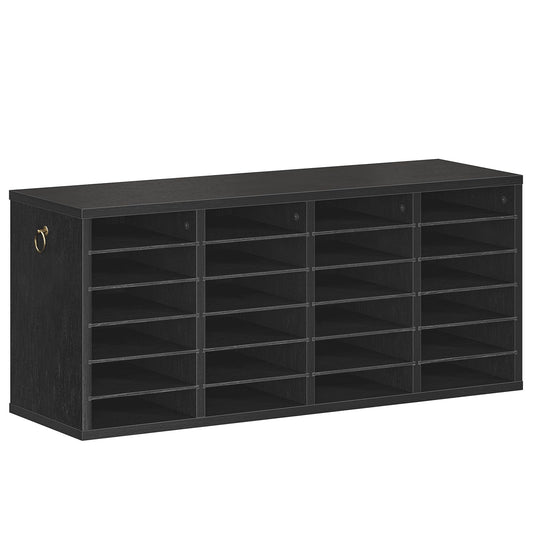 HOOBRO Literature Organizers, 24 Compartments Office Mailbox with Adjustable Shelves, Wood Countertop Literature Sorter for Office, Home, Classroom, Mailrooms Organization Black BK64WF01