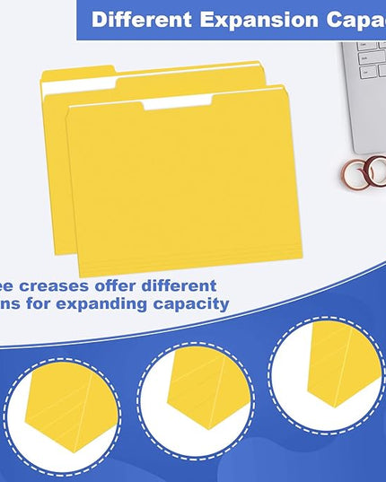 File Folder, HERKKA 30 Pack 1/3 Cut Tab File Folders, File Folders Great for Organizing and Filing, Letter Size, Yellow