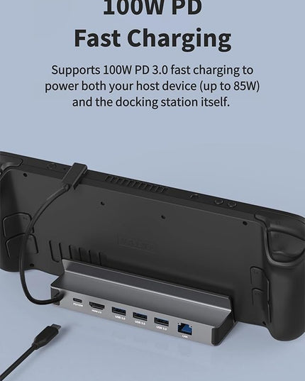 Diyeeni USB C Docking Station for Steam Deck & ROG Ally, 6-in-1 Dock with HDMI 2.0 4K@60Hz, Gigabit Ethernet, 3*USBA 3.0, 100W PD Fast Charging, Plug and Play
