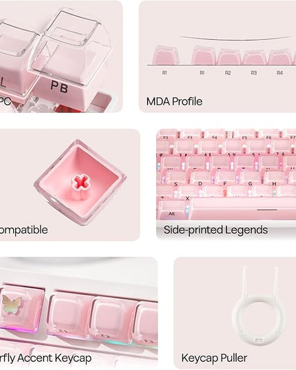 EPOMAKER Lusterfly Jelly Keycaps Set - 123 Keys Double-Shot Laser Engraved, MDA Profile, ABS+PC, Non-Shine-Through, MX-Compatible for 61/68/84/87/98/100/104-Key Mechanical Keyboard (Pink)