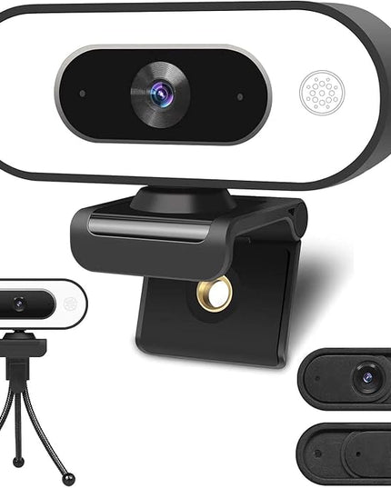 Webcam with Ring Light Microphone - Streaming Web Camera, 1080P Full HD Pro Camera for PC Mac Laptop Desktop, USB Computer Webcam with Privacy Cover and Tripod for Zoom Meeting Skype Teams Twitch