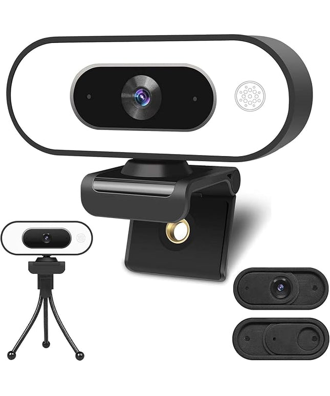 Webcam with Ring Light Microphone - Streaming Web Camera, 1080P Full HD Pro Camera for PC Mac Laptop Desktop, USB Computer Webcam with Privacy Cover and Tripod for Zoom Meeting Skype Teams Twitch